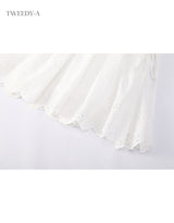 Double ribbon lace banding flare skirt white