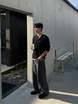 ソリスヘンリーネック長袖ニットTシャツ (4 Colors)