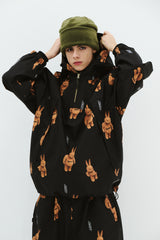 3D BEARRABBIT HOODED ANORAK JACKET BLACK