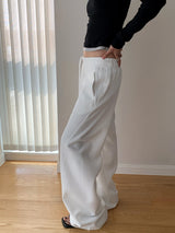 Solid color casual banding wide pants
