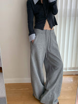 Solid color casual banding wide pants