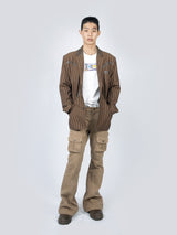 Circle Leather Patch Blazer (Brown Stripe)