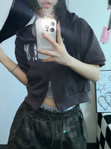 ハート🎀💕🧸ベイビーセミクロップドTシャツフーディージップアップジャンパー🧸🖤🤍3COLOR