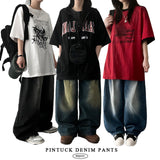 lipo pintuck washing denim wide pants