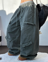 フロントダイアゴナルカーゴバルーンピグメントロゴパンツ💚🧡🩶3カラー