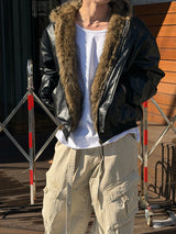 Reversible leather fur jacket