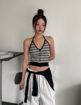 Multi strip knit halter sleeveless