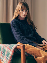 POMPOM CABLE KNIT NAVY