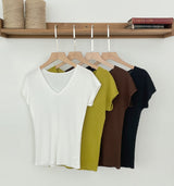 Beck V-Neck Ribbed Cap Sleeve Knit Tee