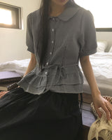 Saon Round Collar Frill Puff Blouse