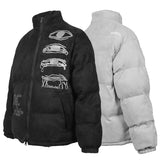 RELABEL Suede Print Thickened Warm Down Jacket With Stand Collar, Fashionable Brand Cotton Jacket, Pioneer Jacket For Men and Women
