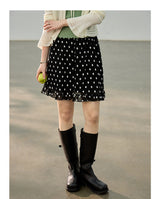 Dot ruffle flare mini skirt