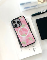[MADE]ピンクストロベリーシュガー ブラックエポキシ バンパー iPhoneケース MagSafe