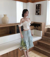 soy low chiffon tiered midi sk