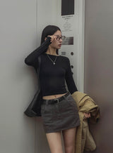 [U-BASIC] Soft Ribbed Round Crop Long Sleeve