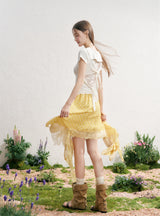 Back Ribbon Lace Sheer Short Sleeve Top