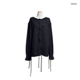 (3color) Ribbon Flare Shirring Loose-Fit Knit Cardigan