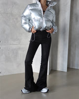 Glossy Two-Way Cropped Short Padded Jacket