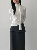 [Brushed Lining] Tie Pintuck Turtleneck T-Shirt