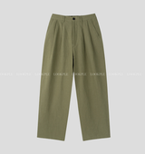 No-Mace Back Banding Two-Tuck Linen Wide Pants