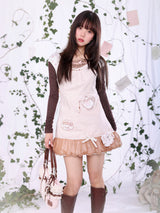 ROSE ISLAND Vanilla Strong Tea Spring Feeling Heavy Embroidery Floral Teapot Applique Hand-Sewn Beads and Sequins Dress