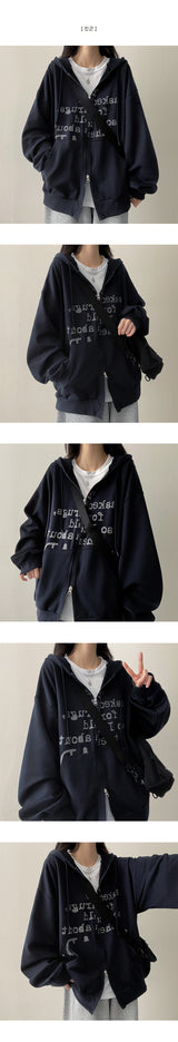 Lard Lettering Boxy Fit Two Way Hooded Zip-Up