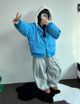 ビビッドカラーセミクロッピードジャンパーパディング🖤💙2カラー