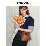 muvaレザー ベントスタイル ギャザーハンドバッグ 2WAYショルダーバッグ