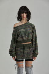CAMO ONE SHOULDER T-SHIRT