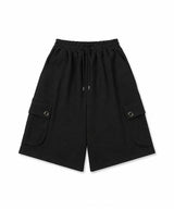 クロスアイレットバミューダスウェットパンツ - ブラック