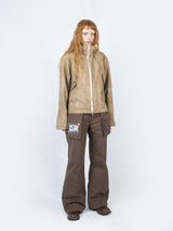 Curved Hood Leather Jacket (Beige)