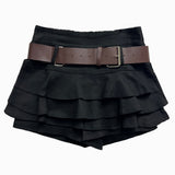  Bohemian 3-ply pleated cancan skirt pants & belt SET (2 colors)