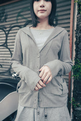Hooded ribbon cardigan (Gray)
