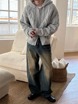 [F/W] Heavy wool knit hood zip up(4color)