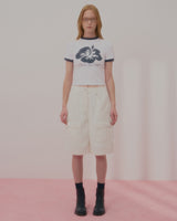 ALOHA FLOWER RINGER CROP TSHIRT-WHITE