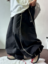 PIPING ナイロンバルーンワイドロングパンツ 🫐💙🖤🩶3COLOR