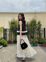 Contrast Ruffle Hem Sleeveless Top