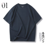 メンズサマールーズカジュアルラウンドネックショートスリーブドTシャツ navy blue
