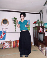 (2color) Wrap Button Wide Banding Pants