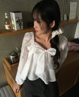 [New spring 🔥🌸/Recommendation for Guest Look] Silaven Square Neck Shoulder Puff Frill Ribbon Strap Blouse 4 Colors Formal Look/ Sweet Girl Look