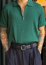 S/S Zip-up ribbed collar short sleeve tee 8COLOR