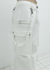 ZIPPER CARGO PANTS, WHITE