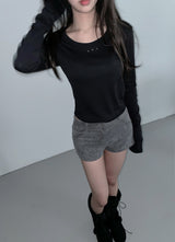 stud u neck t-shirts(2 color)