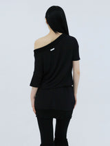 ドレープバンド オフショルダートップ(BLACK)