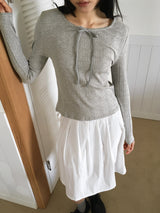 Rocha lace ribbon ribbed long-sleeved T-shirt