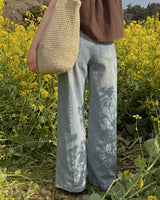 Peri incision wide denim pants