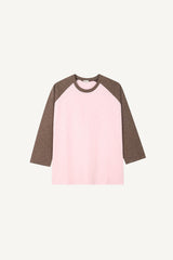 Slub color matching raglan three quarter T-shirt