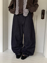 Creamb Cut Pintuck Denim Wide Pants