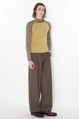Color-blocked raglan sleeve slim-fit comfortable long-sleeve T-shirt