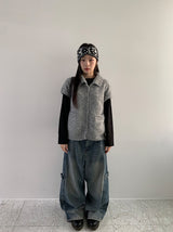 Siduri Hairy Collar Short Sleeve Knit Cardigan